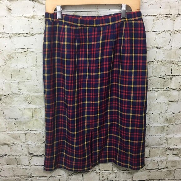 Vintage Pendleton Red Blue Plaid Pencil Skirt - Picture 4 of 7